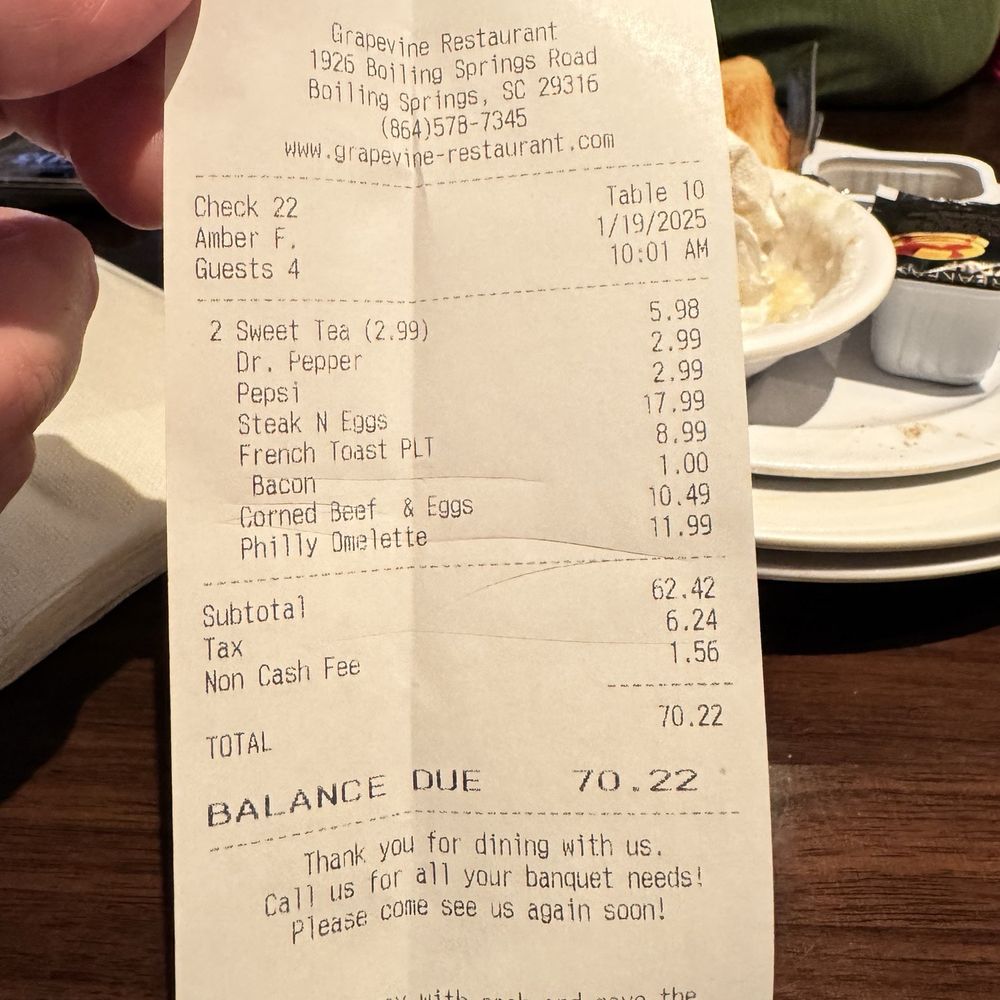 Grapevine Restaurant - The price. It was well worth it. - Greek Near Me - Boiling Springs, South Carolina