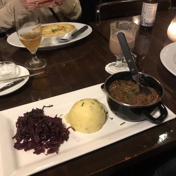 The Pantry - Beef and onion stew with mashed potato and red cabbage - Modern European Near Me - Amsterdam, New Hampshire
