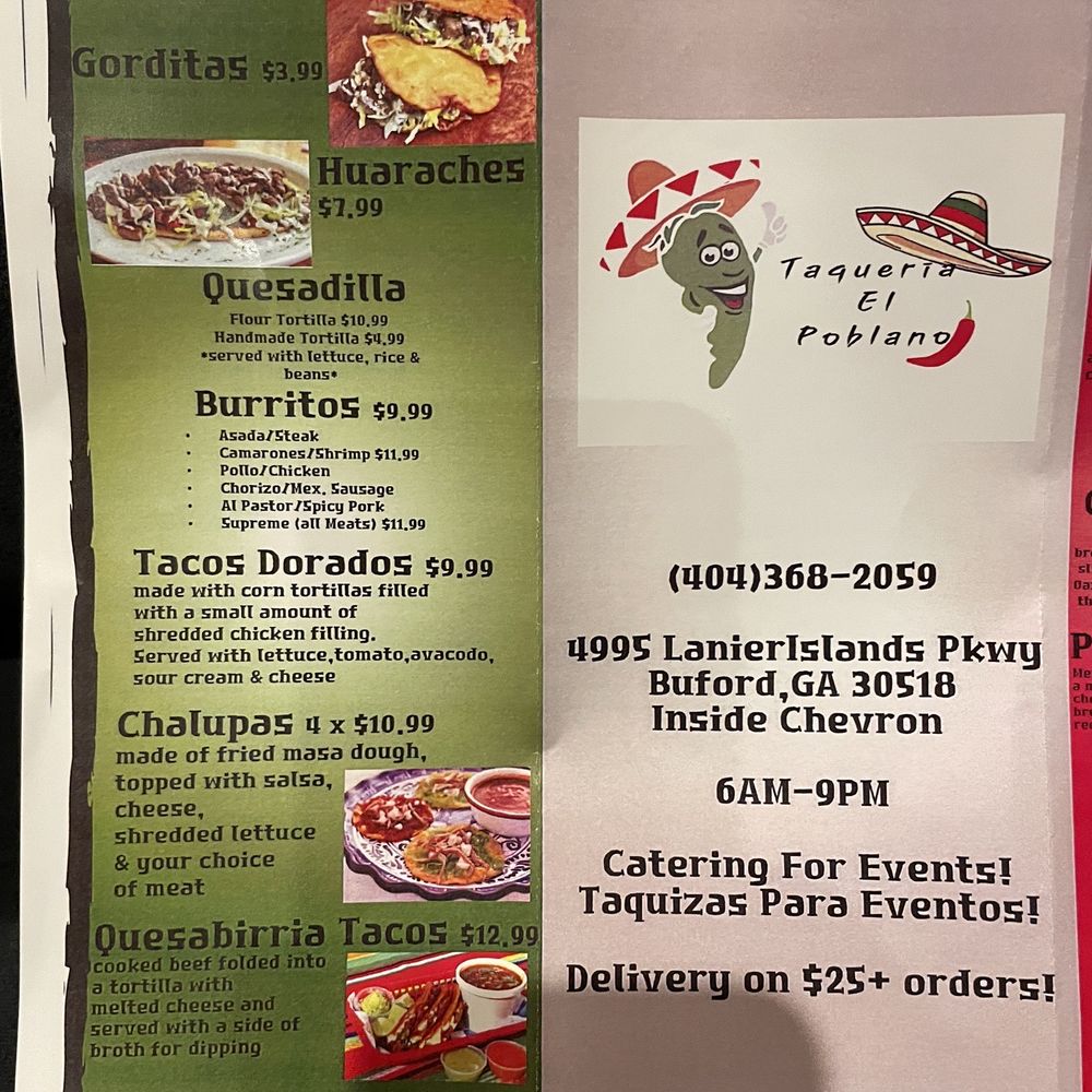 Taqueria El Poblano - Menu - Tacos Near Me - Buford, Georgia Taqueria El Poblano - Menu - Tacos Near Me - Buford, Georgia