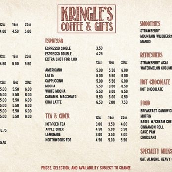 Kringle's Coffee & Gifts - Menu - Coffee & Tea Near Me - Skyforest, California Kringle's Coffee & Gifts - Menu - Coffee & Tea Near Me - Skyforest, California
