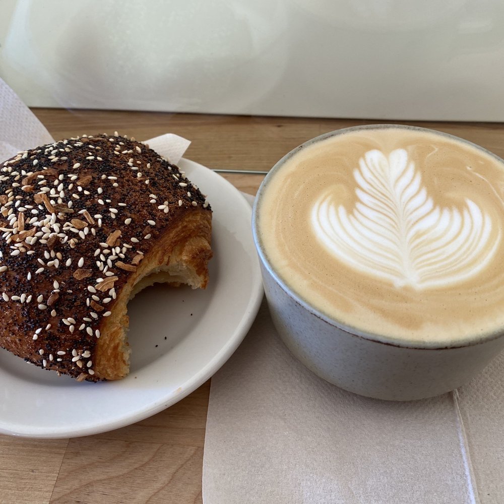 Slow Bloom Coffee - cheese croissant and Decaf Latte - Coffee & Tea Near Me - Redlands, California Slow Bloom Coffee - cheese croissant and Decaf Latte - Coffee & Tea Near Me - Redlands, California