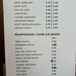 Coffee menu