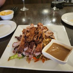 Champa Kitchen - Golden Crispy Roasted Duck over Pan Fry Egg Noodle with Peanut Sauce
