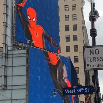 Macy's - Across the street Huge Double Decker video screens with ads for Spiderman. The largest Macy's Midtown West @ W 34th Street in NYC 08/2019 - Department Stores Near Me - New York, New York Macy's - Across the street Huge Double Decker video screens with ads for Spiderman. The largest Macy's Midtown West @ W 34th Street in NYC 08/2019 - Department Stores Near Me - New York, New York