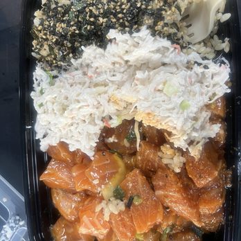 Seattle Fish Guys - 2 types of salmon poke bowl, with brown rice and crab salad - Seafood Markets Near Me - Seattle, Washington Seattle Fish Guys - 2 types of salmon poke bowl, with brown rice and crab salad - Seafood Markets Near Me - Seattle, Washington