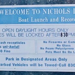 Nichols Landing - Even more park rules. If you park, get out by 8:30p or your vehicle may be locked inside.