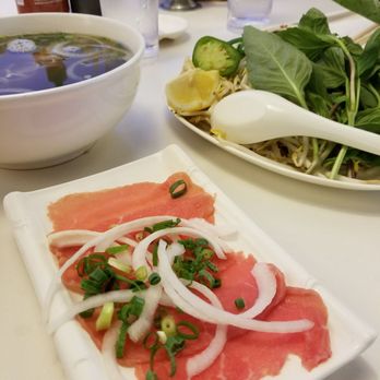 Pho 27 Cafe - Combination Pho w/meat OUTSIDE and fresh veggies - Vietnamese Near Me - Honolulu, Hawaii