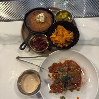 4296 - Vegan hot honey chicken, bean succotash, and cornbread - Canadian (New) Near Me - Canmore, Alberta 4296 - Vegan hot honey chicken, bean succotash, and cornbread - Canadian (New) Near Me - Canmore, Alberta