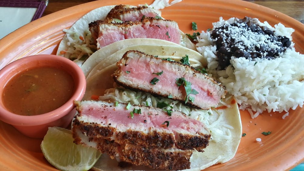 Order AHI KATSU TACOS food online from Hula's Island Grill store, Santa Cruz on bringmethat.com