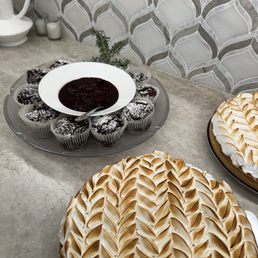 Lemon meringue pie with chocolate flourless cake, and Wildberry ganache