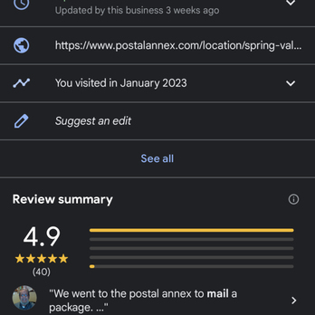 Postal Annex - This is a photo showing that I went in January 2023. The next photo will show that the owner of this location tried to tell me I didn't - Shipping Centers Near Me - Spring Valley, California