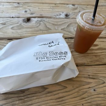 Big Boss Cafe - Bagged sandwich included the sandwich, napkins, wet wipe packet and a candy . Also got the Boss Palmer tea which was very refreshing! - Sandwiches Near Me - RANCHO CORDOVA, California Big Boss Cafe - Bagged sandwich included the sandwich, napkins, wet wipe packet and a candy . Also got the Boss Palmer tea which was very refreshing! - Sandwiches Near Me - RANCHO CORDOVA, California
