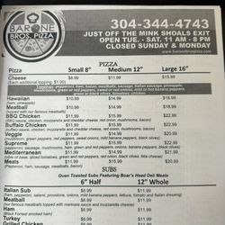 Barone Bros Pizza - Menu