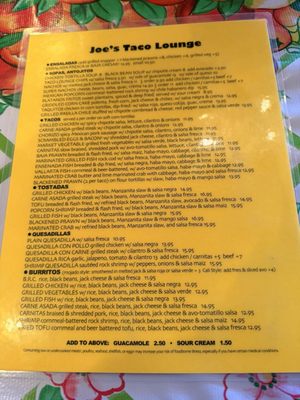 Menu photo 1 Joe's Taco Lounge & Salsa Mill Valley, CA