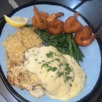 Doc's Seafood & Steaks - Stuffed grouper - with add on of fried shrimp - Seafood Near Me - Corpus Christi, Texas