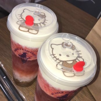 Bubble University - Alice in wonderland with golden boba, lychee jelly and hello kitty design sea salt foam is to die for. - Bubble Tea Near Me - Roseville, California