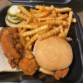 Dave's Hot Chicken - Slider and tender combo with regular fries. - Chicken Shop Near Me - Glendale, California