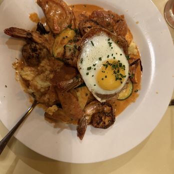 Flying Pig Pub & Kitchen - Shrimp and grits with bacon, cheese and a fried egg - Pubs Near Me - Oceanside, California Flying Pig Pub & Kitchen - Shrimp and grits with bacon, cheese and a fried egg - Pubs Near Me - Oceanside, California
