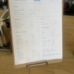 Menu. Pretty pricy latte. Highest I've seen in the neighborhood Menu. Pretty pricy latte. Highest I've seen in the neighborhood