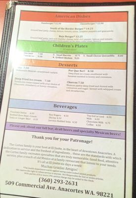 Menu photo 2 El Jinete Mexican Restaurant Anacortes, WA