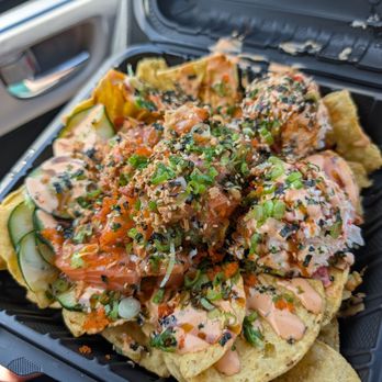 Ry's Poke Shack - Nachos with salmon - ponzu crunch sauce - Hawaiian Near Me - Huntington Beach, California Ry's Poke Shack - Nachos with salmon - ponzu crunch sauce - Hawaiian Near Me - Huntington Beach, California