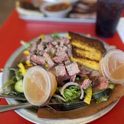 Salinas City BBQ - Port Rib and Half Garden Salad with Tri Tip steak. Half size s Good size salad for lunch. I liked BBQ pork rib is not too much bbq sauce .