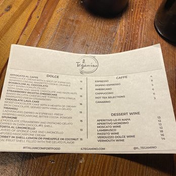 IL Tegamino - Dessert menu - Italian Near Me - Carmel-by-the-Sea, California