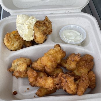 Alaska Markets & Events - Fried halibut and corn fritters with honey butter - Farmers Market Near Me - Anchorage, Alaska Alaska Markets & Events - Fried halibut and corn fritters with honey butter - Farmers Market Near Me - Anchorage, Alaska