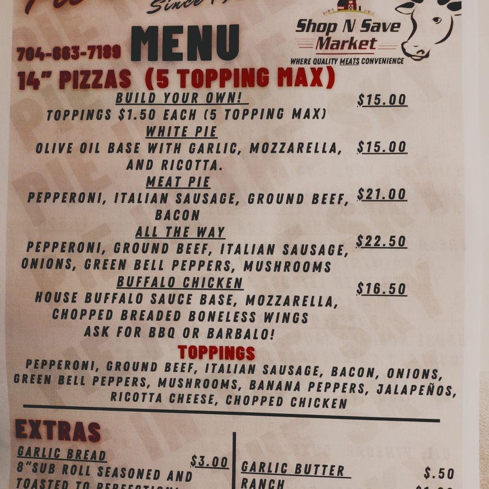 Pie In the Sky Pizza - take out menu at Shop N Save while they finish up the new shop - Pizza Near Me - Mooresville, North Carolina Pie In the Sky Pizza - take out menu at Shop N Save while they finish up the new shop - Pizza Near Me - Mooresville, North Carolina