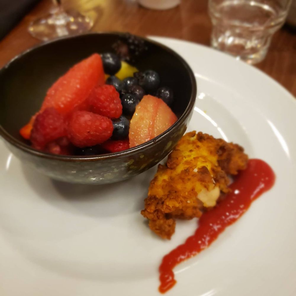 Fork Lore - Fresh mixed berries with a side of roux's fried chicken - Breakfast & Brunch Near Me - Asheville, North Carolina Fork Lore - Fresh mixed berries with a side of roux's fried chicken - Breakfast & Brunch Near Me - Asheville, North Carolina