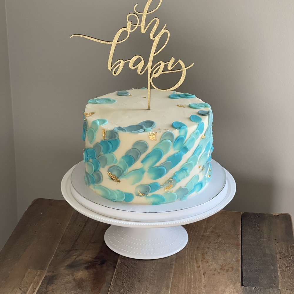 Cake As Canvas - a blue and white cake with a gold topper - Bakeries Near Me - Bethlehem, Pennsylvania Cake As Canvas - a blue and white cake with a gold topper - Bakeries Near Me - Bethlehem, Pennsylvania