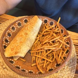Steak burrito and crispy fries