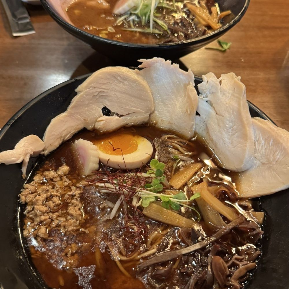Matsumoto Craft Ramen - Black garlic chicken ramen (front) and black garlic tonkatsu ramen (back) - Ramen Near Me - Cary, North Carolina