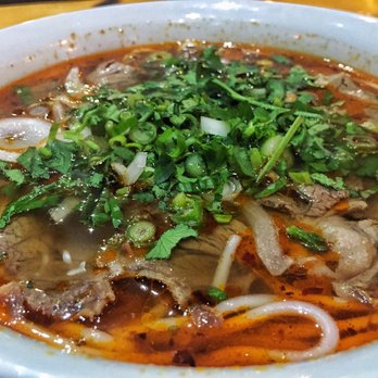 Non Viet - Bun Bo Hue, or spicy beef noodle soup typically found in central Vietnam - Vietnamese Near Me - Glasgow, GLG