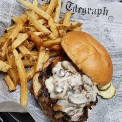 MoonShine Bar and Grill - Mushroom and Swiss -all of our burgers are hand pattied everyday and are 1/2lb