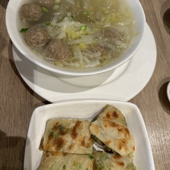 Full House Dumpling - Napa glass noodle and meatball soup + green onion/egg pancake - Chinese Near Me - Fremont, California