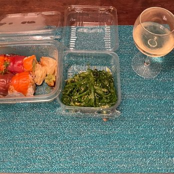 Ozora Sushi Restaurant - Pink Dragon and wakame salad accompanied by a glass of Trader Joe's mango sparkling wine for my raise yesterday! - Sushi Bars Near Me - Concord, California Ozora Sushi Restaurant - Pink Dragon and wakame salad accompanied by a glass of Trader Joe's mango sparkling wine for my raise yesterday! - Sushi Bars Near Me - Concord, California