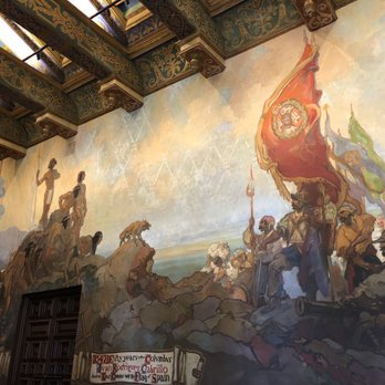 Santa Barbara County Courthouse - Start of the Mural Room wall history with the native Chumash Tribes - Landmarks & Historical Buildings Near Me - Santa Barbara, California