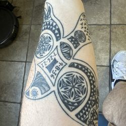 Electric Dagger Tattoo - All healed up! A Finnish Sielulintu, or Soul Bird, with Finnish Distaff carving attributes.