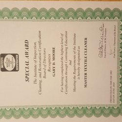 I am a Master Certified in textile cleaning and that's my specialty area