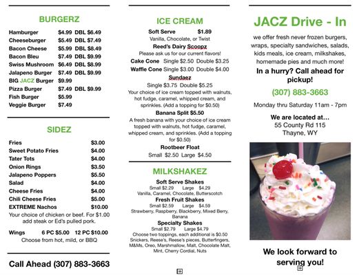 Menu photo 2 JACZ Drive-In Etna, WY