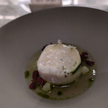 7 Adams - poached alaskan halibut - scallop mousseline, heirloom tomato, summer squash - American Near Me - San Francisco, California 7 Adams - poached alaskan halibut - scallop mousseline, heirloom tomato, summer squash - American Near Me - San Francisco, California