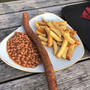 Warren House Inn - Yup; this was dinner. The Jumbo XL sausage with beans and fries. - Pubs Near Me Warren House Inn - Yup; this was dinner. The Jumbo XL sausage with beans and fries. - Pubs Near Me