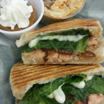 Sweet Cravings Bakery + Bistro - Salmon BLT Panini sandwich was very very very good!!! The sides of bacon potato salad and pumpkin pie was yummy too!! - Sandwiches Near Me - Moab, Utah Sweet Cravings Bakery + Bistro - Salmon BLT Panini sandwich was very very very good!!! The sides of bacon potato salad and pumpkin pie was yummy too!! - Sandwiches Near Me - Moab, Utah