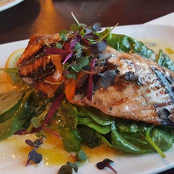 Nicks Fish House - Grilled salmon with lemon butter sauce, served over sauted spinach and garlic mashed potatoes. Winner!! - Seafood Near Me - Baltimore, Maryland Nicks Fish House - Grilled salmon with lemon butter sauce, served over sauted spinach and garlic mashed potatoes. Winner!! - Seafood Near Me - Baltimore, Maryland