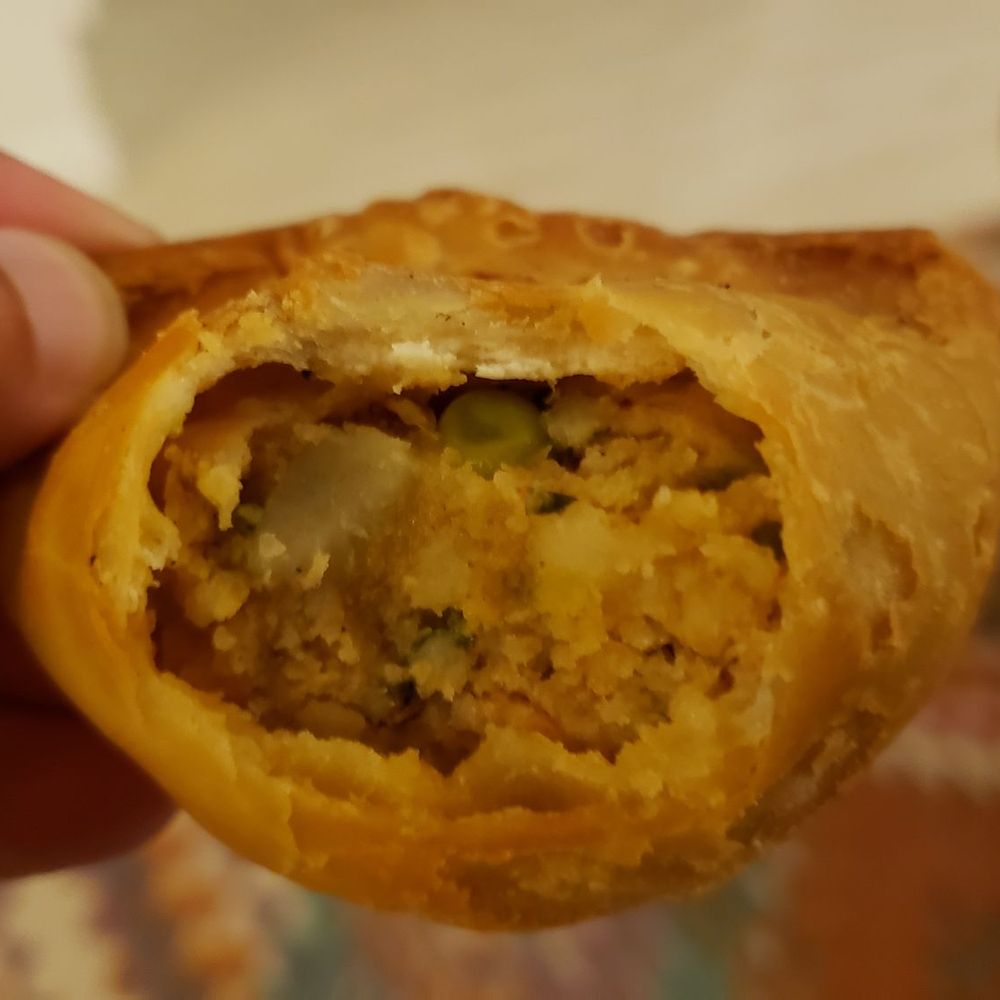 Tibet Corner - Interior of vegetable samosa ($6), vegan by default. Decent. - Indian Near Me - Hopkins, Minnesota Tibet Corner - Interior of vegetable samosa ($6), vegan by default. Decent. - Indian Near Me - Hopkins, Minnesota