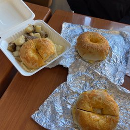 Egg White Omelette (left), Sausage, Egg, Cheese Sandwich on Asiago Bagels (right) Egg White Omelette (left), Sausage, Egg, Cheese Sandwich on Asiago Bagels (right)