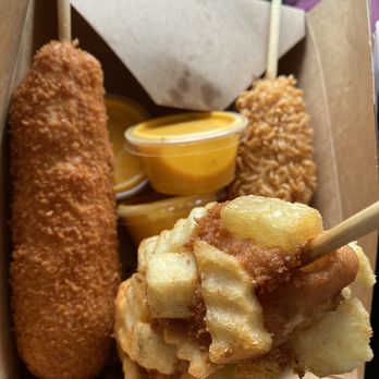 STIX - Potatocombo Corndog  Ramencheese Corndog Combodog Cheese sauce - Hot Dogs Near Me - San Francisco, California
