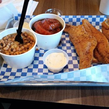 Whip My Soul - 3 piece Catfish plate with black eyed peas & yams. - Southern Near Me - Austin, Texas Whip My Soul - 3 piece Catfish plate with black eyed peas & yams. - Southern Near Me - Austin, Texas