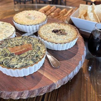 Fish Tales Winery & Bistro - DIP FLIGHT - Crab and Artichoke, Goat Cheese, Spinach and Bacon, and Jalapeno Popper - Wineries Near Me - Broken Bow, Oklahoma